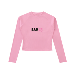 Sad Kitty Dyed Washed Raglan Long Sleeve Slim T-Shirt